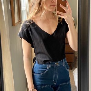 Whimsy + Row black raw silk blouse